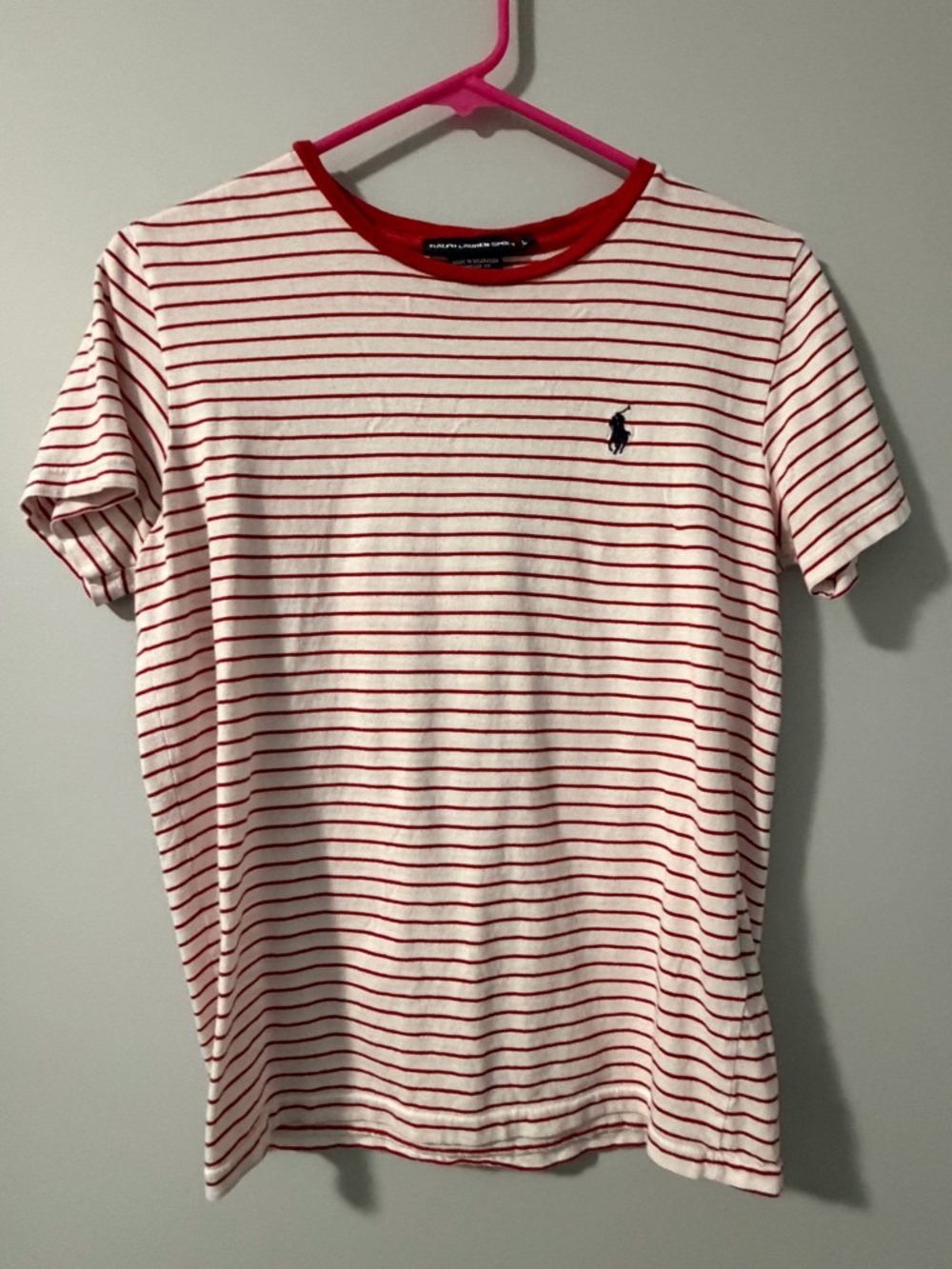 Ralph Lauren Sport White Tee with Red Stripes and Red Trim LG